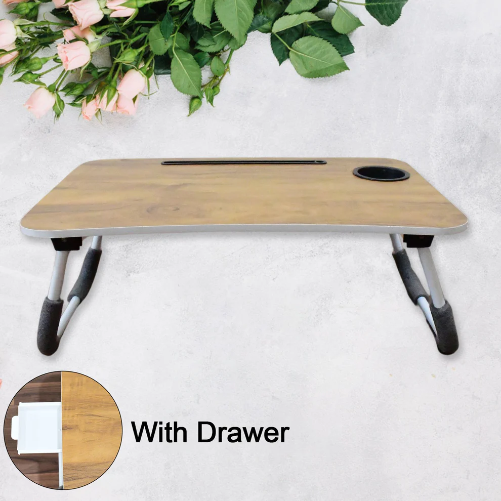 Multi-Purpose Laptop Desk for Study and Reading with Foldable, Cupholder & Drawer 