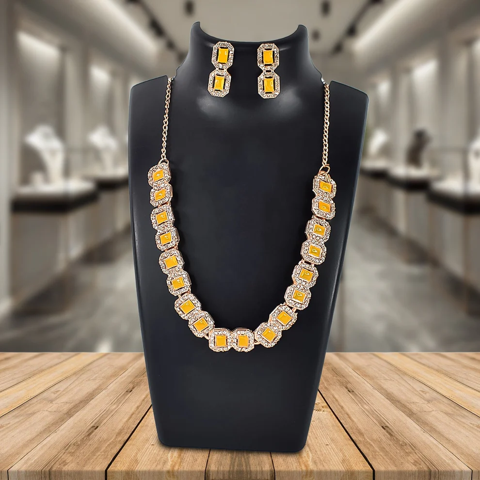Yellow American Diamond Studded Jewellery 