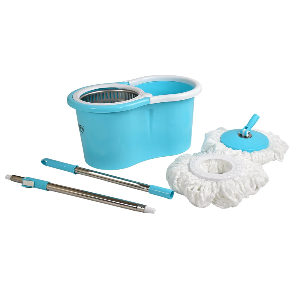 RAPID STEEL SPINNER BUCKET MOP 360 DEGREE SELF SPIN WRINGING WITH 2 ABSORBERS FOR HOME AND OFFICE FLOOR CLEANING MOPS SET