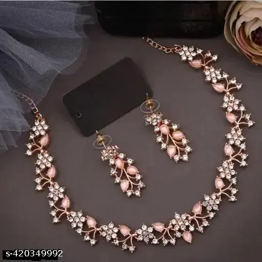 Rose Gold Plated Necklace set with Peach color Kundan Jewellery Sets