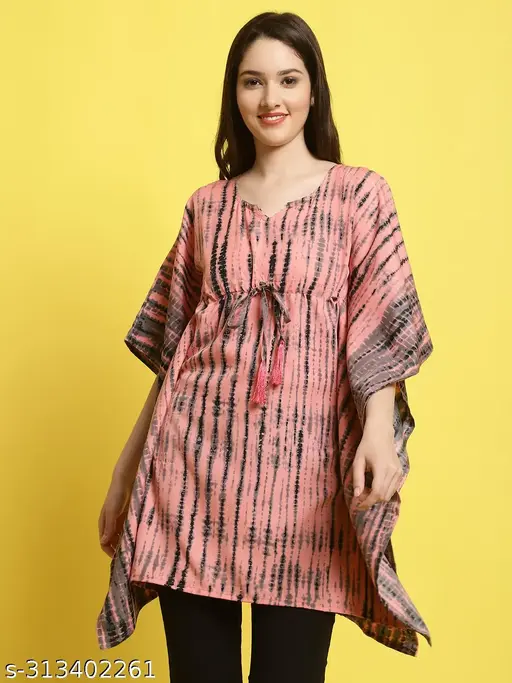 Trendy Printed Kimono Sleeves Kaftan Top For Women