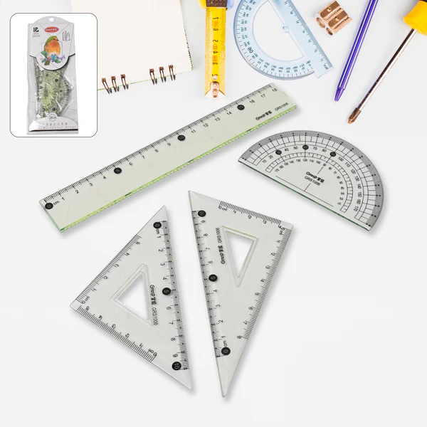 4-Piece Geometry Set, Triangle Ruler Protractor Straight Ruler