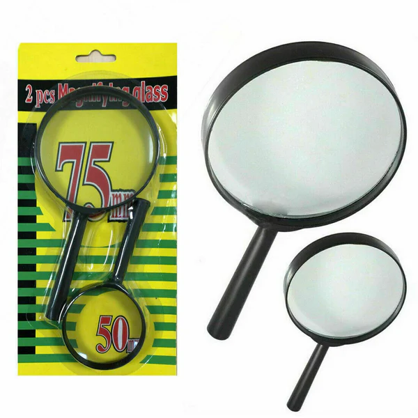 Magnifying Glass Lens – Dual-Sided Glass Magnifier for Reading & Eye Protection (75mm & 50mm, 2 Pc Set)