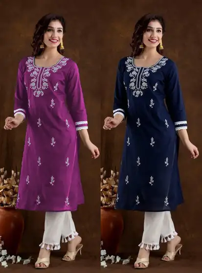 Women Chikan Embroidery Kurta (Multicolor)