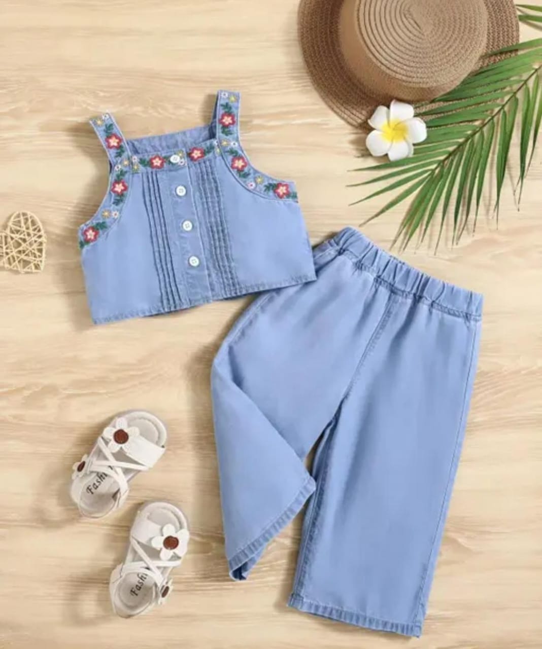 Cutiepie Elegant Girls Embroidered Trending Denim Jeans Top & Bottom Sets