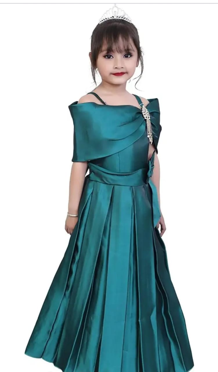 Girls Aqua Blue Silk Frocks & Dresses Pack Of 1