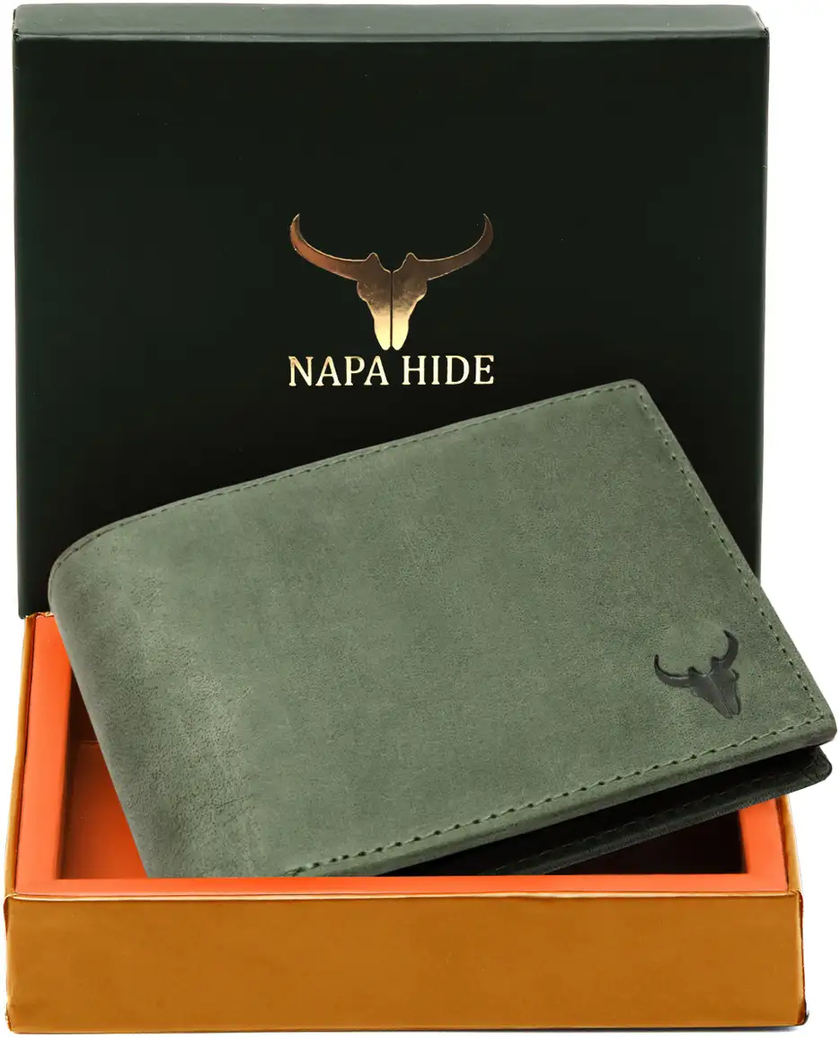 napa hide Men Casual Green Genuine Leather Wallet 