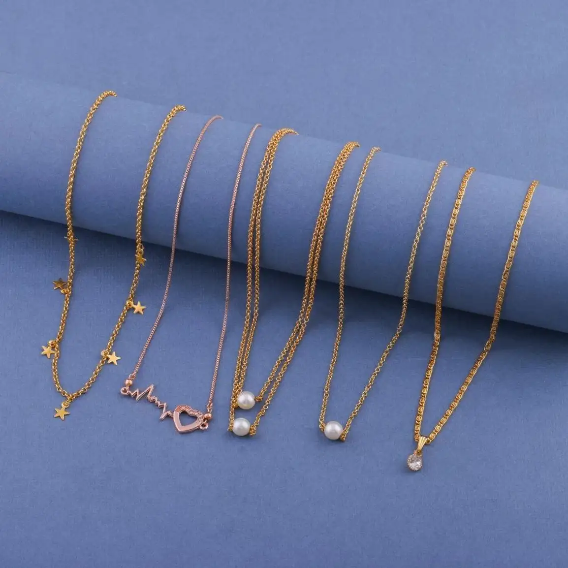 Gold Plated Alloy Necklace Combo of 5 Agate Gold-plated Plated Brass Chain
