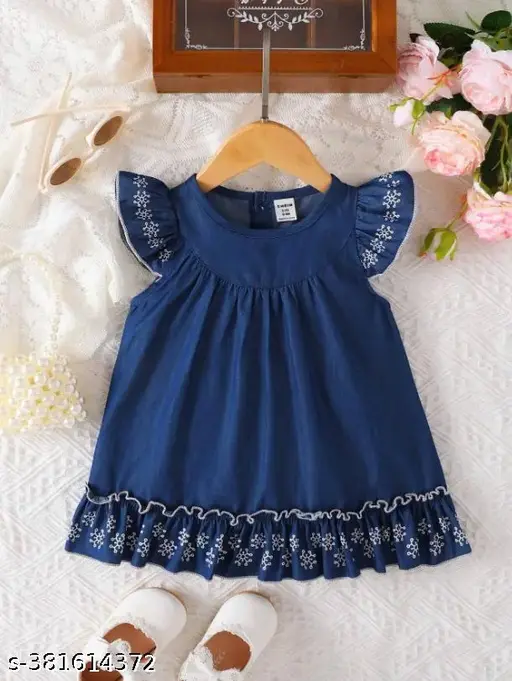 Baby Gril Geo Graphic Ruffle Trim dress .baby girls summer frock.