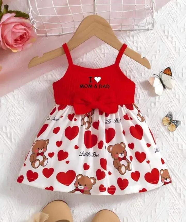 Frock For Girls, cotton frock, girls dress, mom dad dress, red love dress