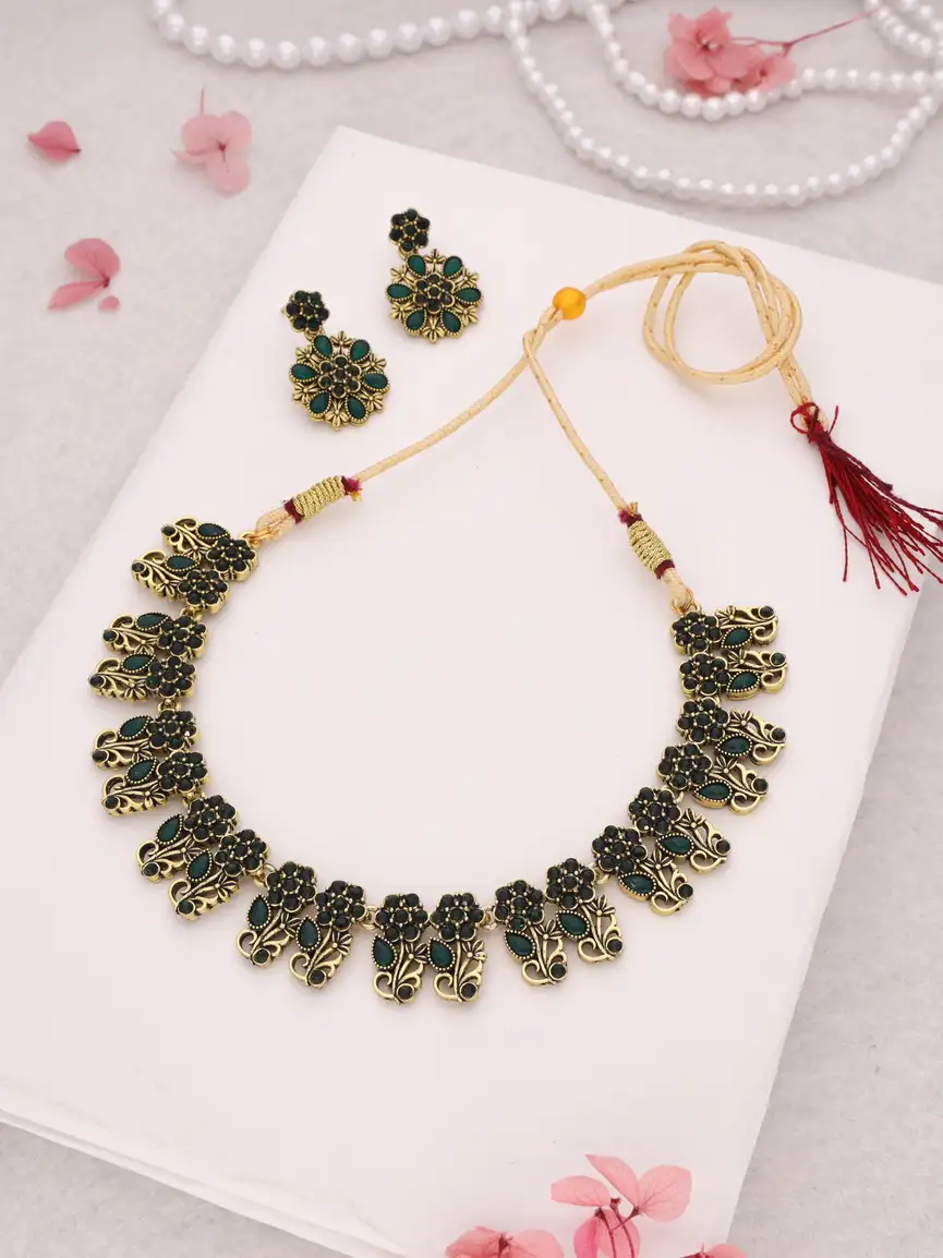 Brass Jewel Set (Gold, Green)