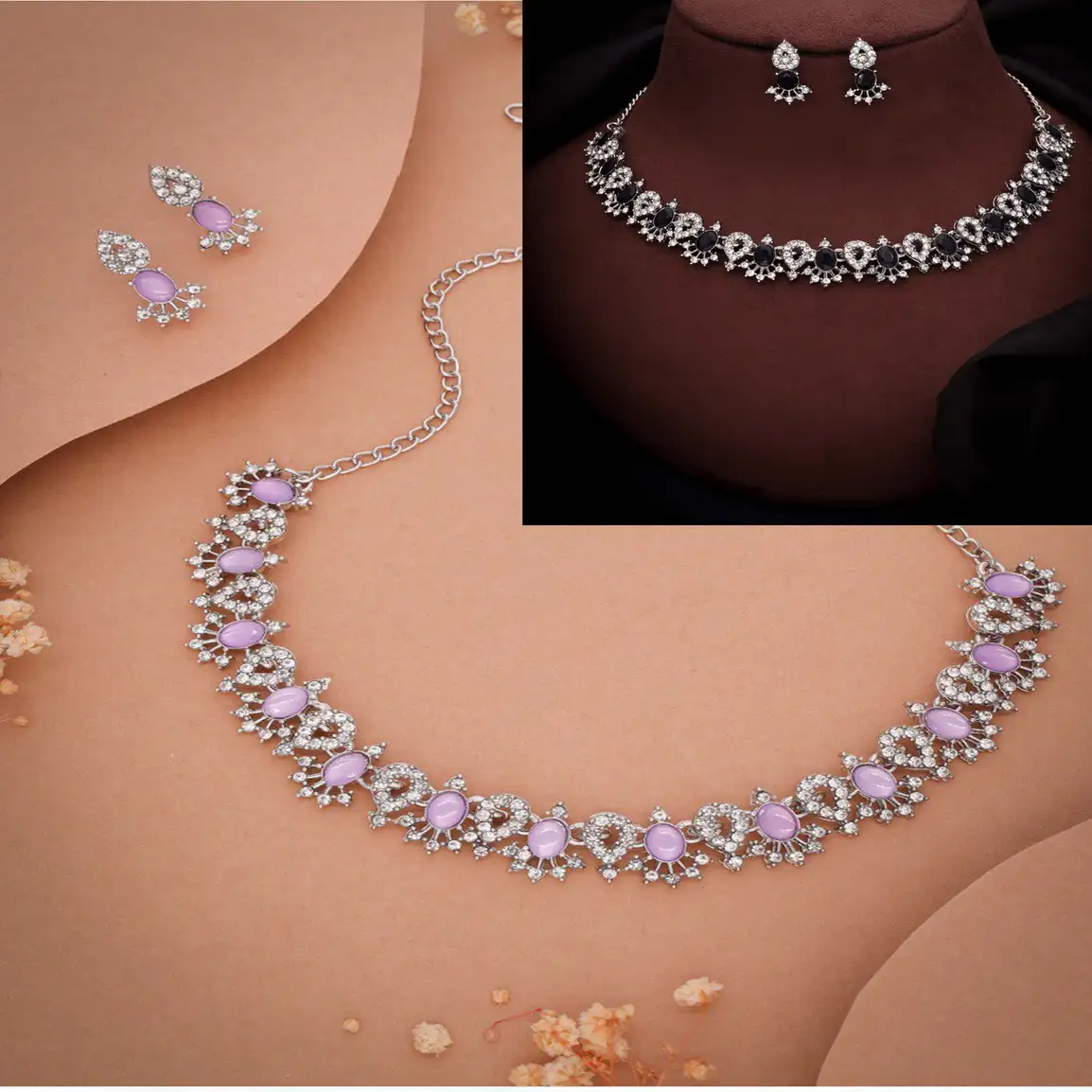 Brass Jewel Set (Black, Purple)