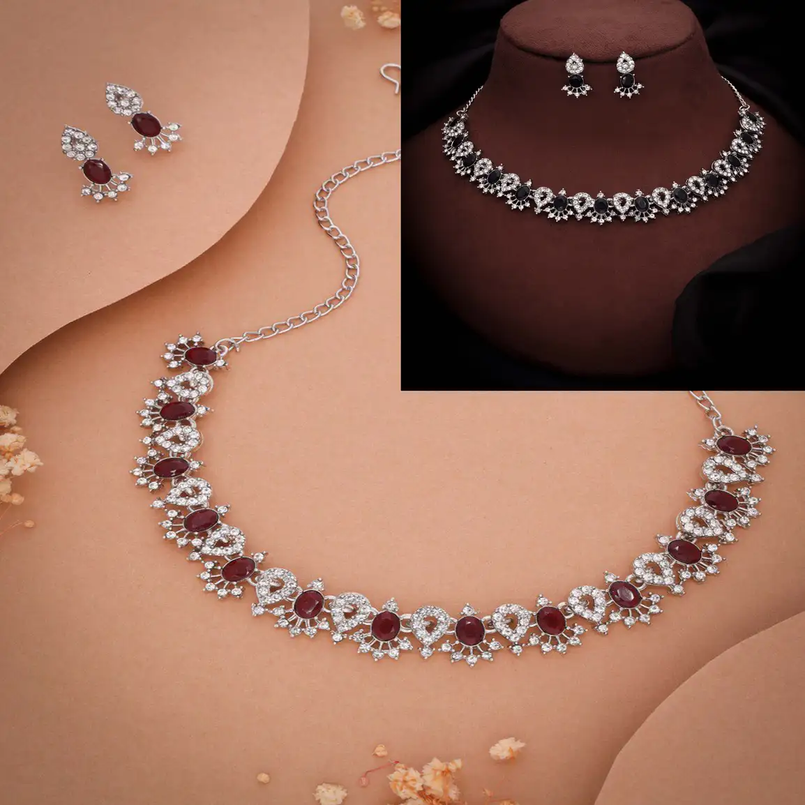 Brass Jewel Set (Black, Maroon)