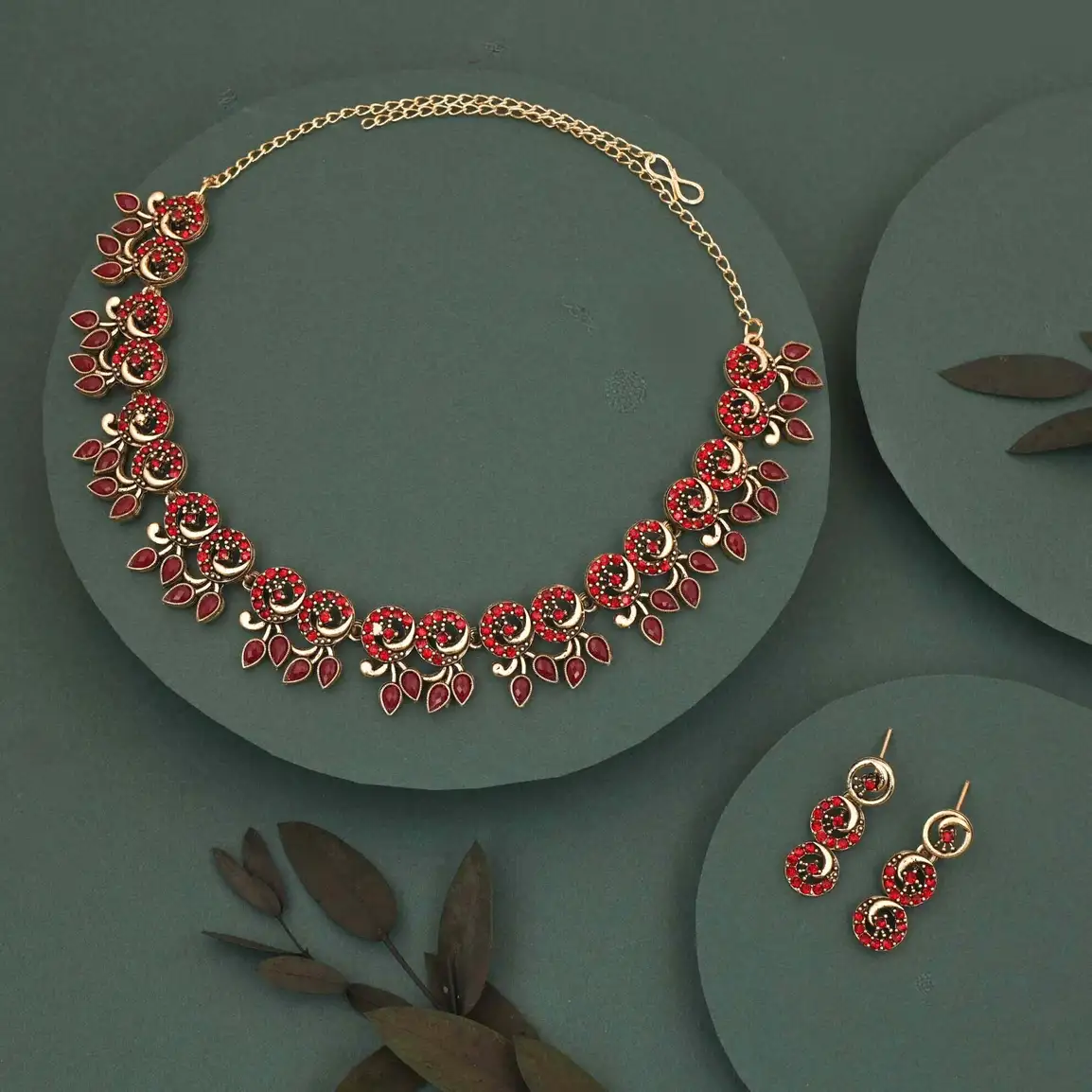 Brass Jewel Set (Gold, White, Maroon)