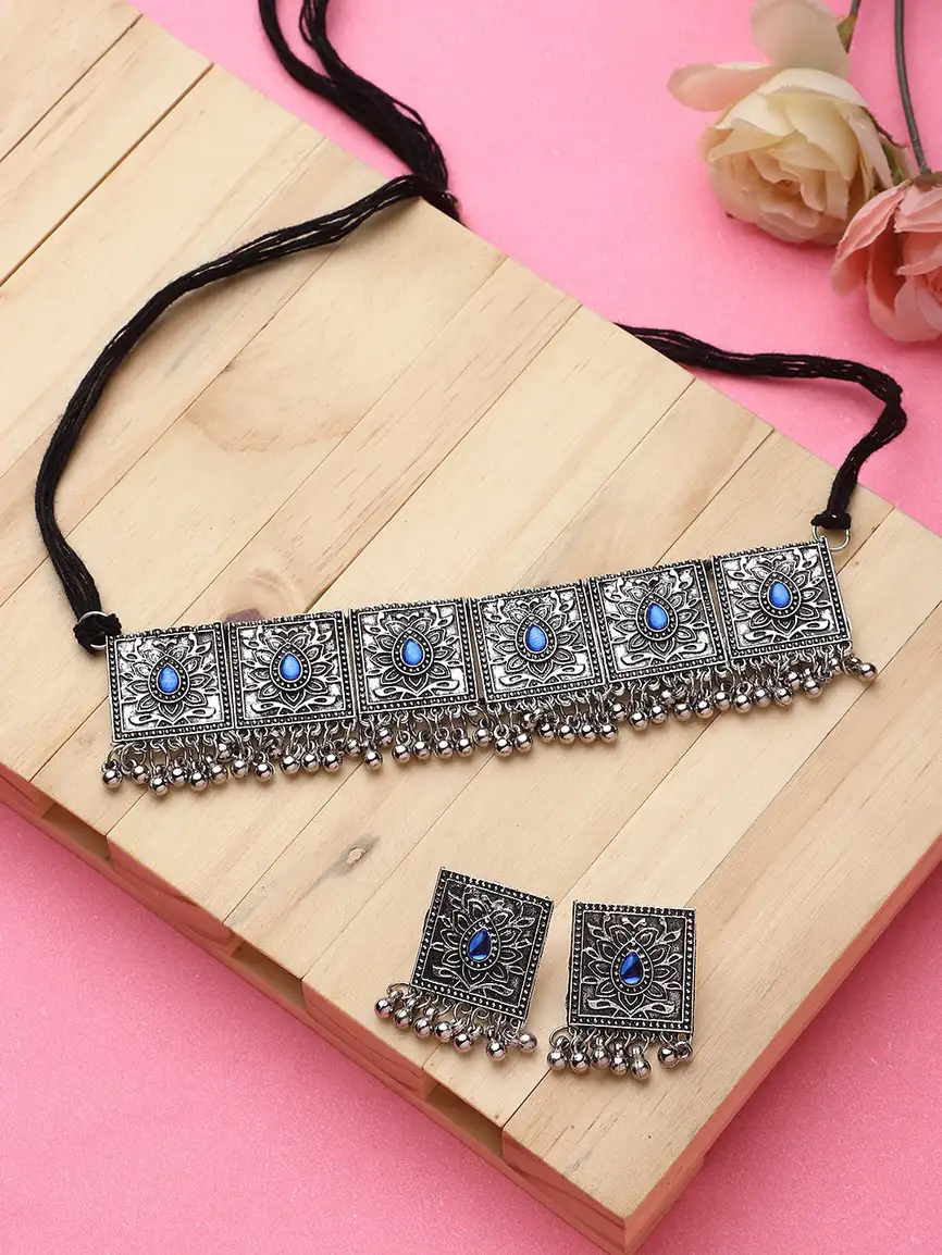 Oxidised Silver Jewel Set (Silver)