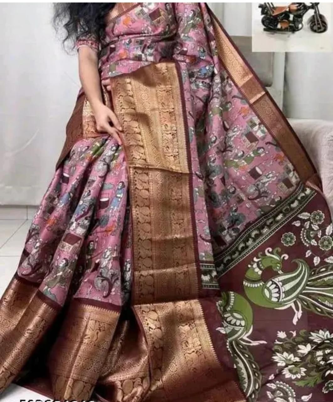 SOFT DOLA SILK SAREE WITH JACQUARD BODAR AND KALAMKARI PRINT
