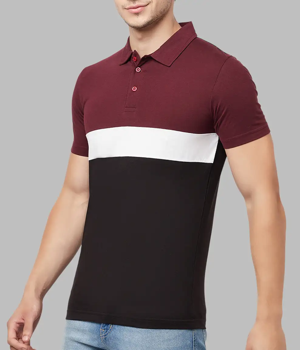 Color Block Men Maroon T-Shirt