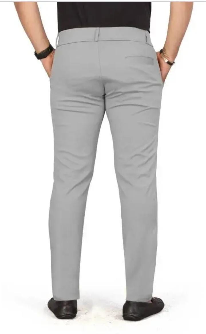 TopQore Men Slim Fit Light Grey Lycra Blend Trousers Pant