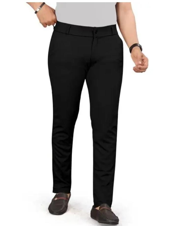 TopQore Men Slim Fit Black Lycra Blend Trousers Pant