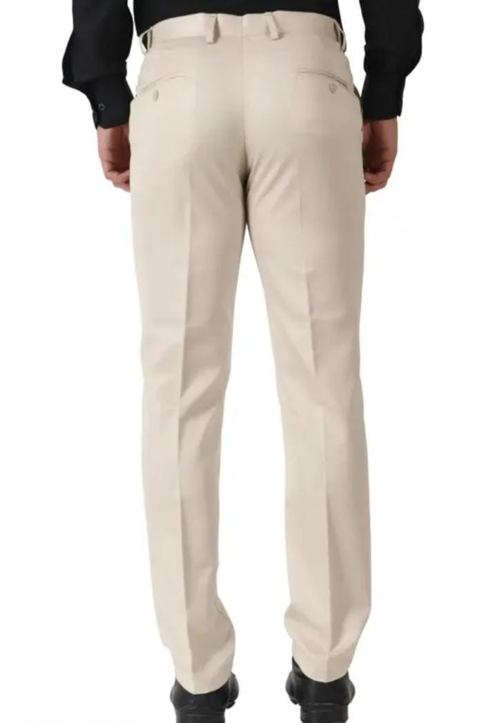 Maleno Men's Solid Cream Trousers
