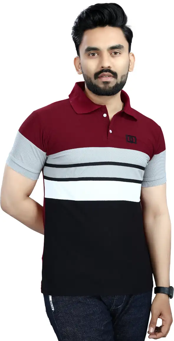 Lonaxa Striped Men Polo Neck Reversible Maroon