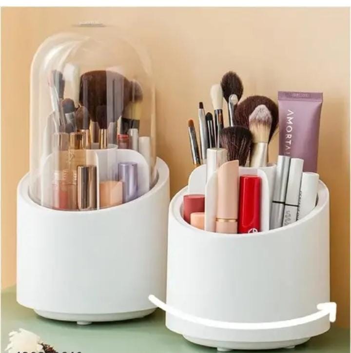 Makeup Brush Organizer with Lid, Rotating Dustproof Make Up Brushes Container with Acrylic Cover, Spinning Cosmetics Holders Storage Cup for Vanity Desktop Bathroom Counter top, 360 Degree (MULTICOLOR)