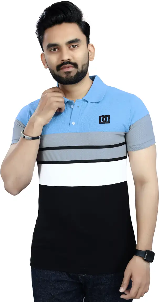 Lonaxa Striped Men Polo Neck Reversible Multicolor T-Shirt