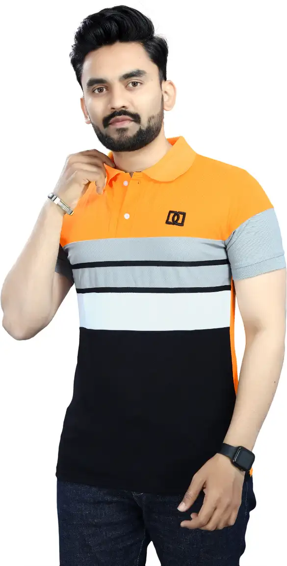 Lonaxa Striped Men Polo Neck Reversible Multicolor T-Shirt