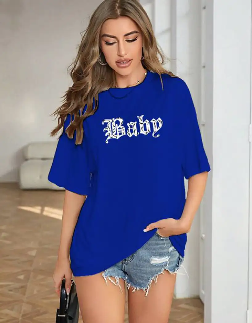 Printed Women Blue T-Shirt
