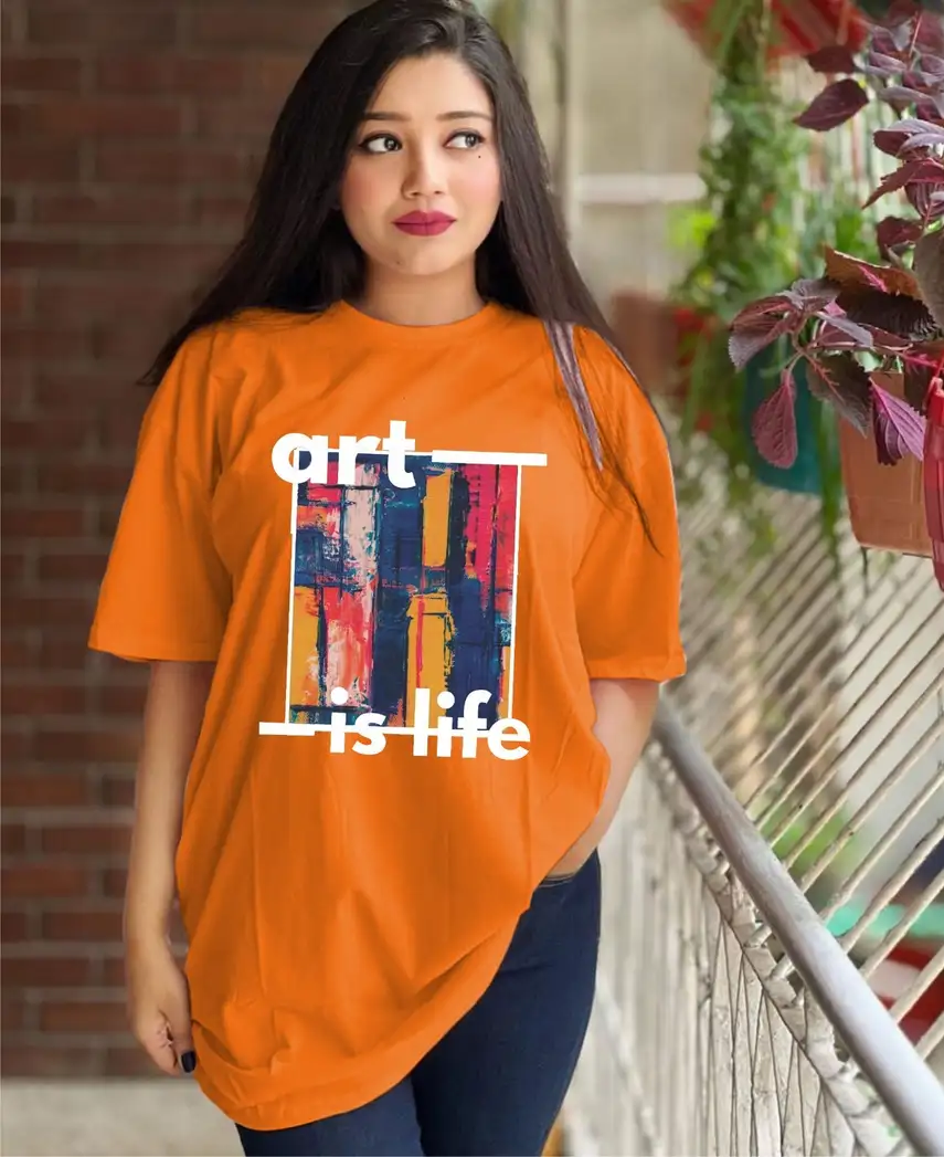 Printed Women Orange T-Shirt