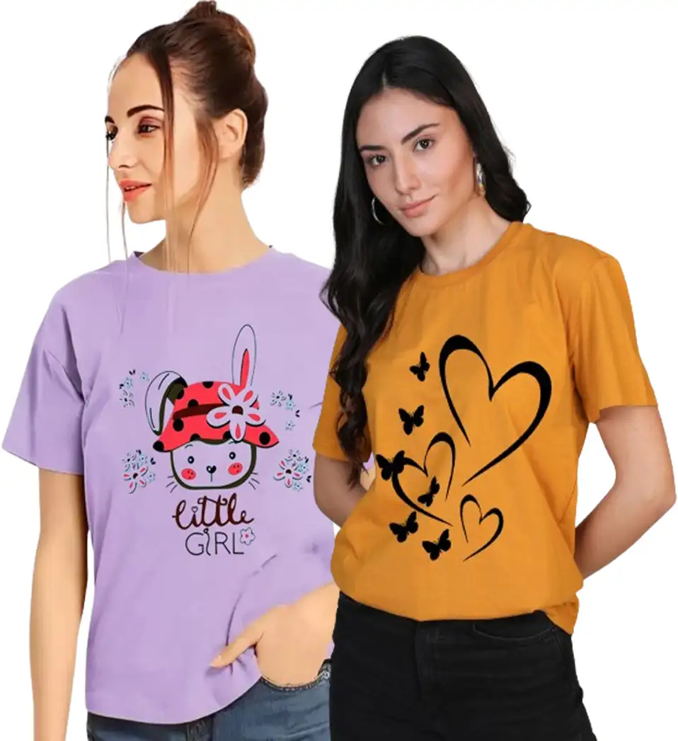 Printed Women Purple, Yellow T-Shirt