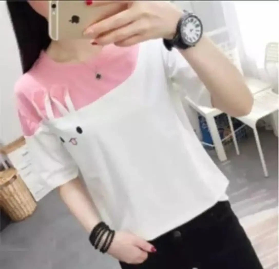 Color Block Women White T-Shirt