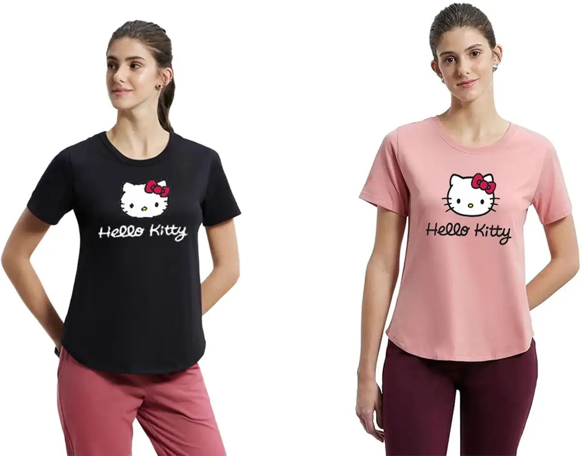 Printed Women Black, Pink T-Shirt