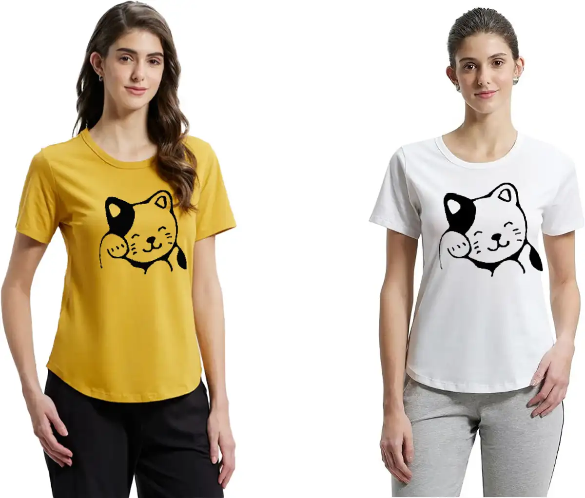 Graphic Print Women Yellow, White T-Shirt