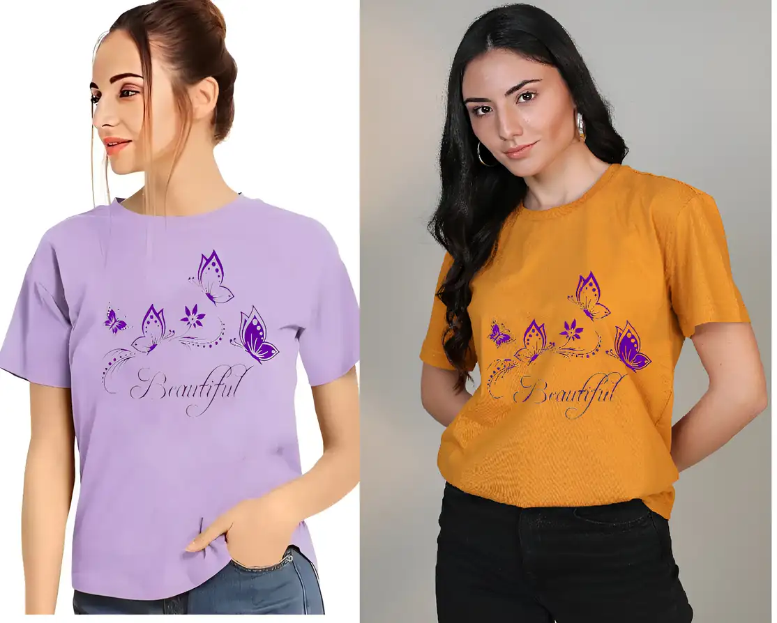 Printed Women Purple, Yellow T-Shirt