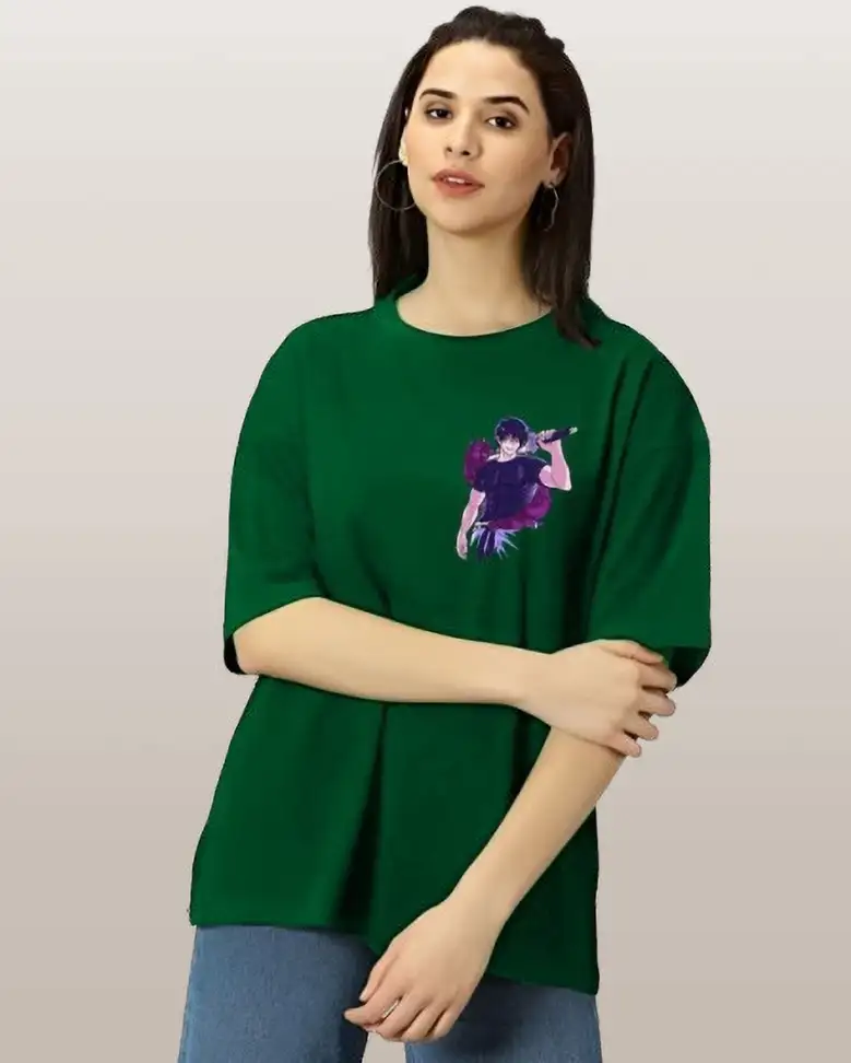 Parona Printed Women Round Neck Green T-Shirt