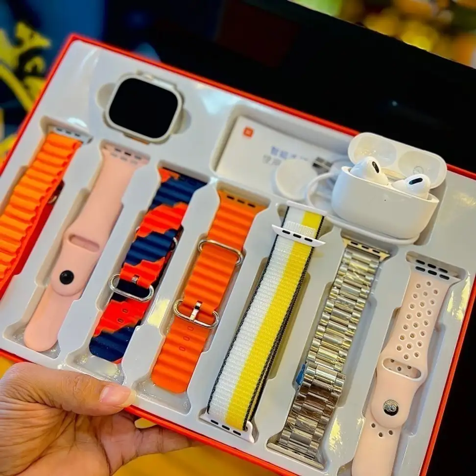 MORDEN H20 7 In One combo gift pack Bluetooth calling, Health and fitness. Game, Smartwatch (Black Strap, Free Size)