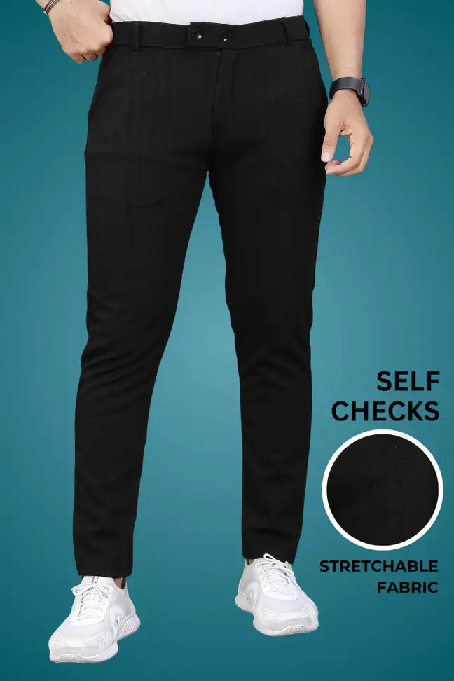 Regular Fit Men Black Trousers