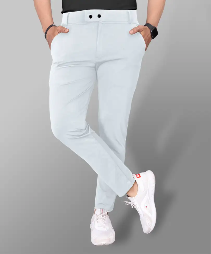 Slim Fit Men Grey, White Trousers