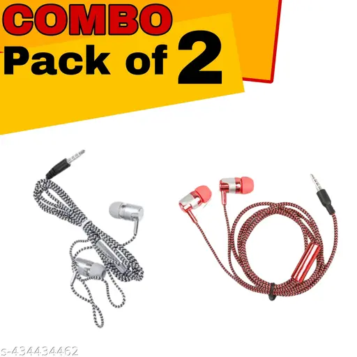 Wired headphones & earphones pack of 2pc (White & Red)