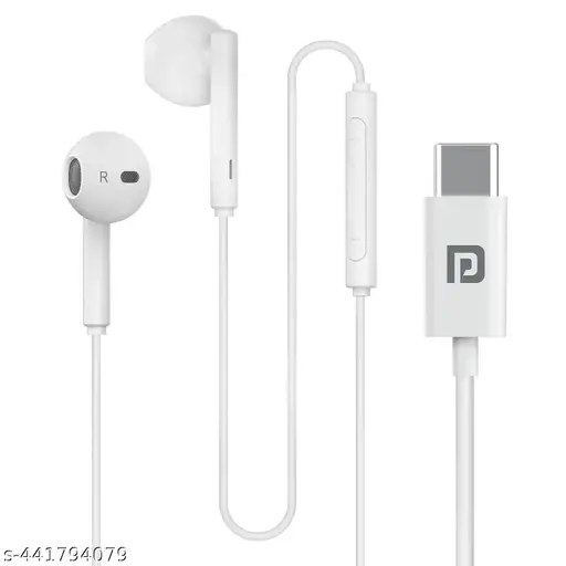 Portronics Conch Theta C in Ear Type C Wired Earphones with in Line HD Mic, Powerful Audio, 14.2mm Driver, Unique Earbuds Design, TPE Anti Tangle Wire, in line Controls, Wide Compatibility(White)