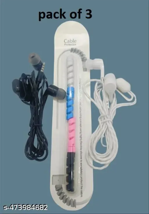 wired earphones pack of 2 and 1 cable protector