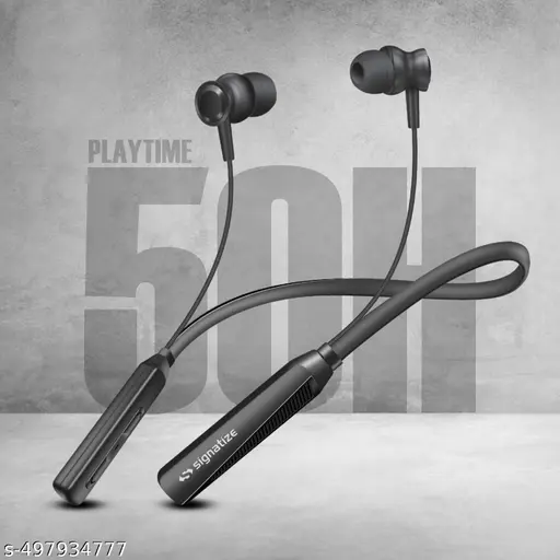 Signatize Wireless in-Ear Neckband Bluetooth Earphones with 10mm Drivers, Rich Music Experience, 50 Hours Playtime, Type C Fast Charging, Neckband Earphones with Voice Assistant-Black