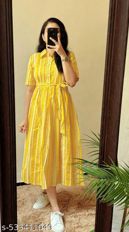 Printed women yellow dress
