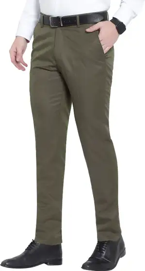 Slim Fit Men Light Green Trousers