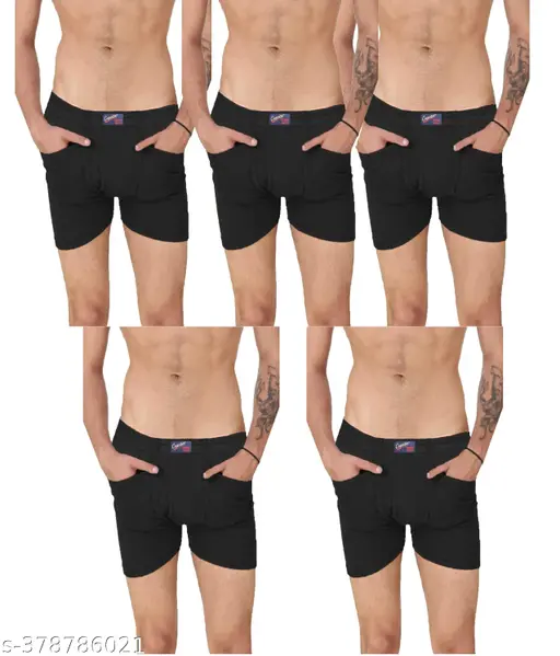 G-ven Men Cotton Black Trunks(Pack of 5)