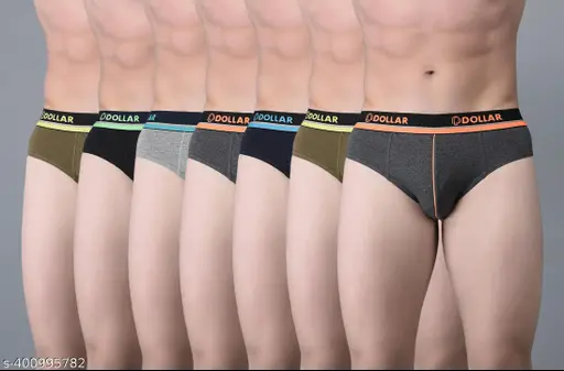Dollar Bigboss Men's Pack of 7 Combed Cotton Solid Brief With Illuminating Waistband Logo