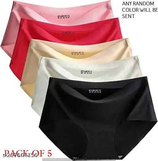 Combo of 5 (Multi Colors)Women's Ice Silk Blend Invisible Lines No Show Hipster Panty