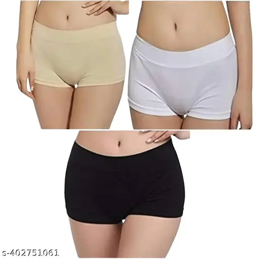 Women's Cotton Combed Spandex, 4-Way Stretchable, Full Breathable, Boyleg Boxer Shorts Panty (COMBO Of 3)