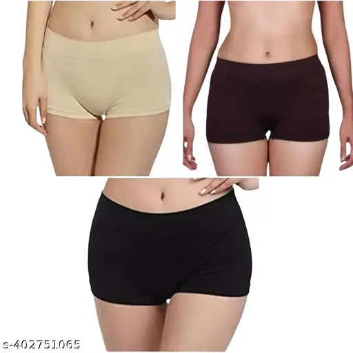 Women's Cotton Combed Spandex, 4-Way Stretchable, Full Breathable, Boyleg Boxer Shorts Panty (COMBO Of 3)